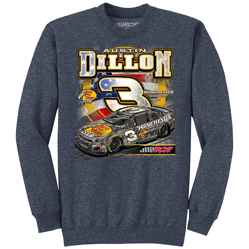 Men's Richard Childress Racing Team Collection Heather Navy Austin Dillon Bass Pro Shops Pullover Sweatshirt