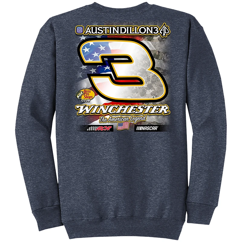 Men's Richard Childress Racing Team Collection Heather Navy Austin Dillon Bass Pro Shops Pullover Sweatshirt