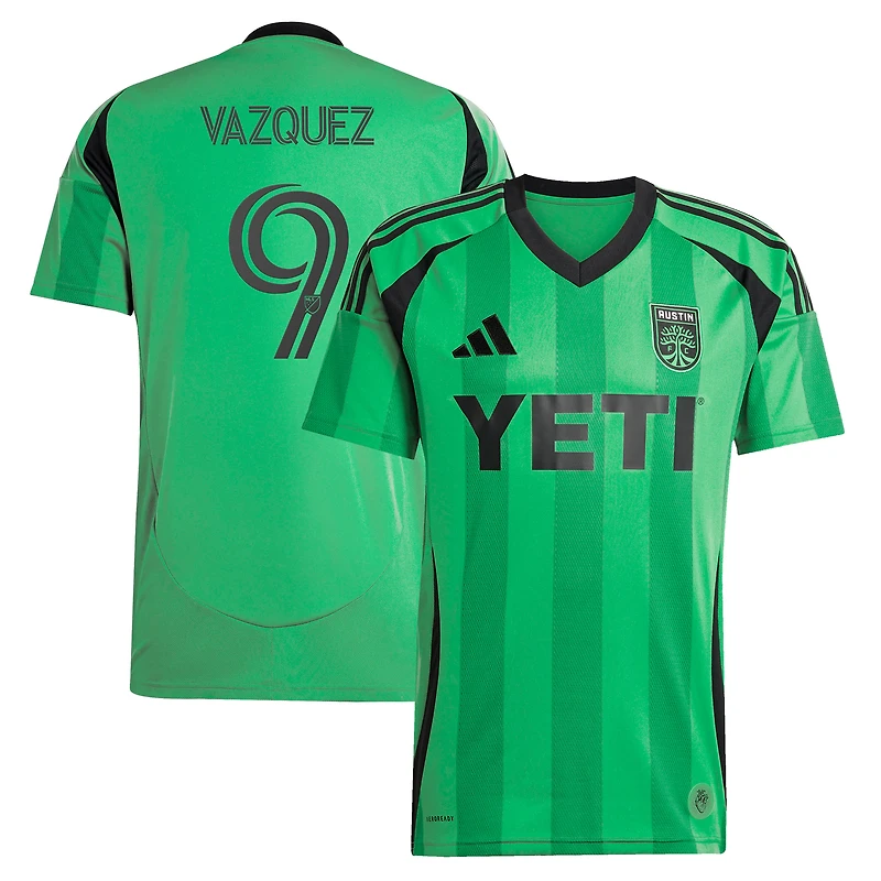 Maillot réplique du joueur adidas Brandon Vazquez Green Austin FC 2025 The Heartbeat Kit pour homme