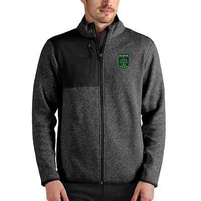 Men's Antigua Heathered Charcoal Austin FC Fortune Full-Zip Jacket