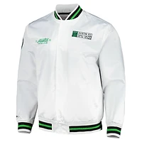 Veste en satin Mitchell & Ness blanche Austin FC City pour homme, fermeture à boutons-pression.