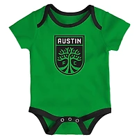 Newborn Green/Heather Gray/Black Austin FC Loyal Buddies 3-Pack Bodysuit Set