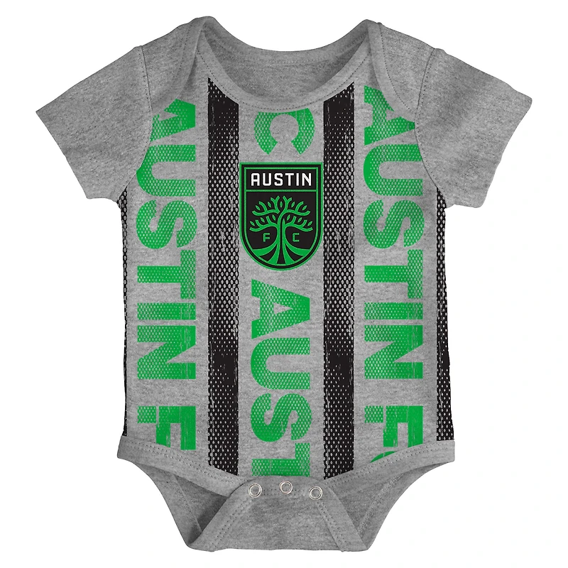 Newborn Green/Heather Gray/Black Austin FC Loyal Buddies 3-Pack Bodysuit Set