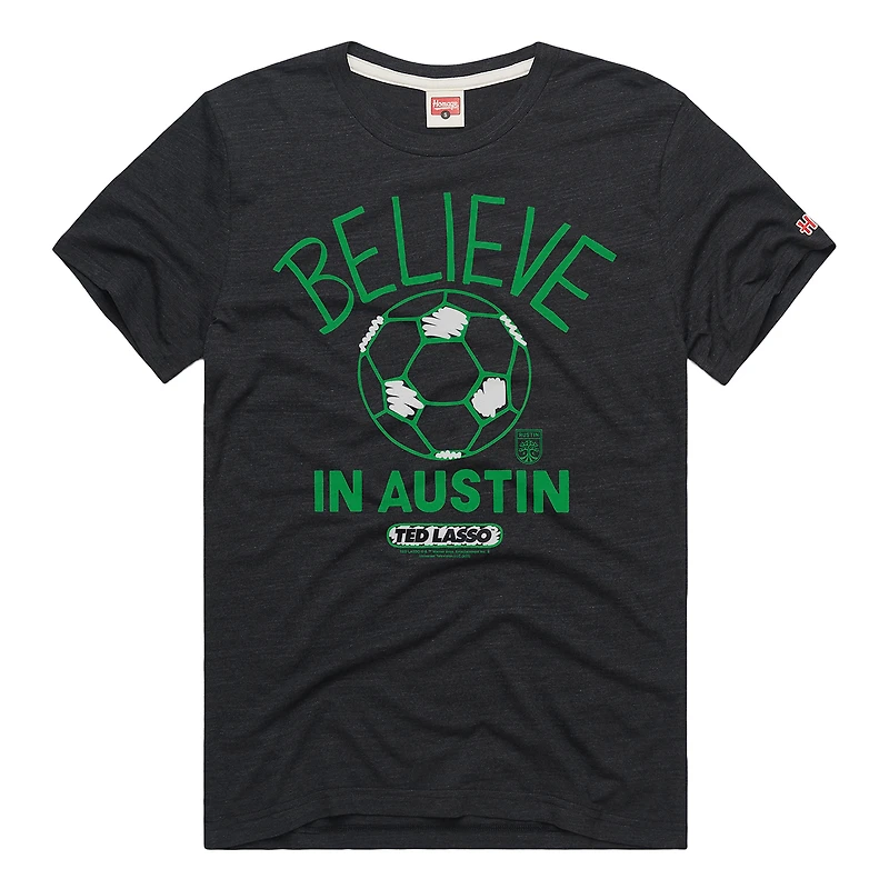 Unisex Homage Charcoal Austin FC MLS x Ted Lasso Believe Graphic Tri-Blend T-Shirt