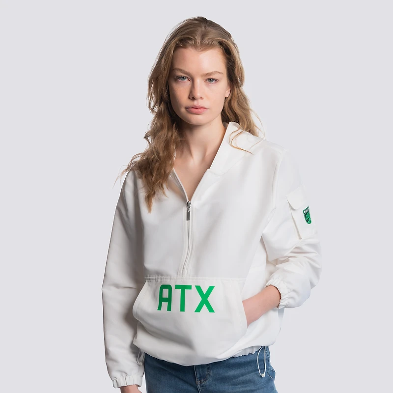 Women's Lusso  White Austin FC Paige Half-Zip Hooded Jacket