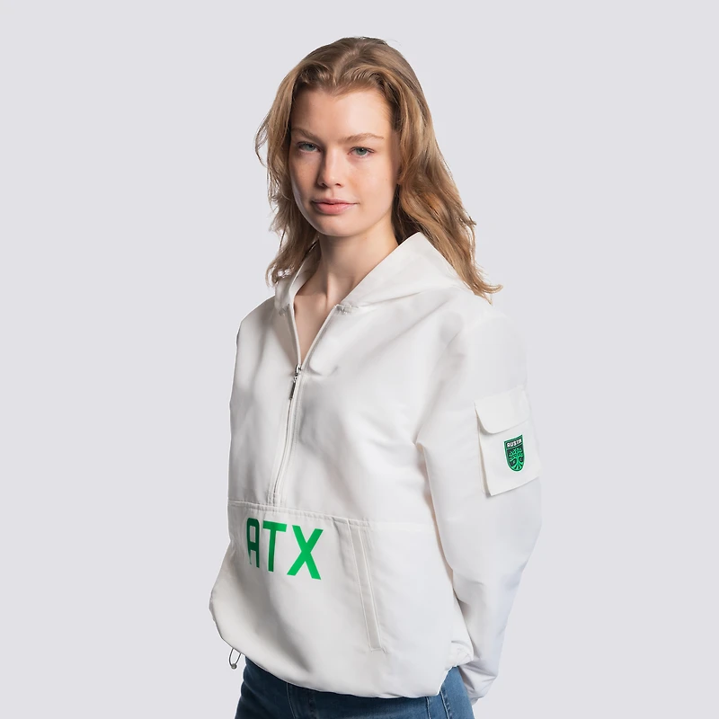 Women's Lusso  White Austin FC Paige Half-Zip Hooded Jacket