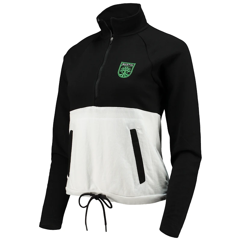 Women's Antigua Black/White Austin FC Harbor Raglan Half-Zip Jacket