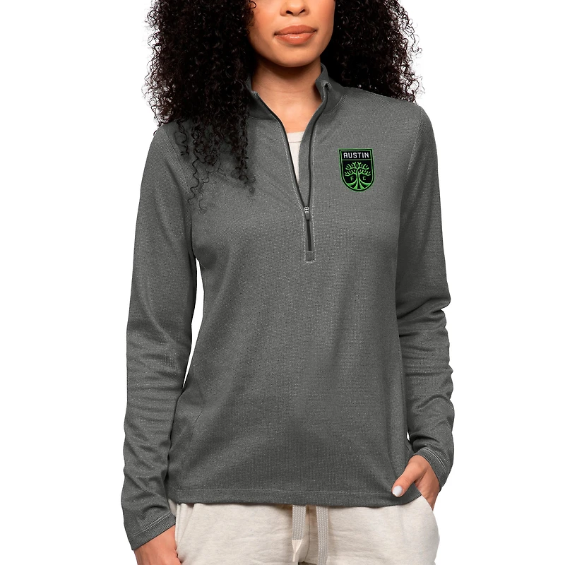 Women's Antigua Heather Charcoal Austin FC Team Logo Epic Quarter-Zip Pullover Top