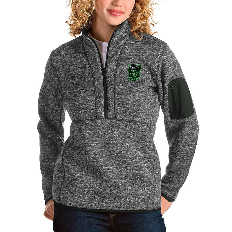 Women's Antigua Heather Gray Austin FC Fortune Quarter-Zip Pullover Jacket