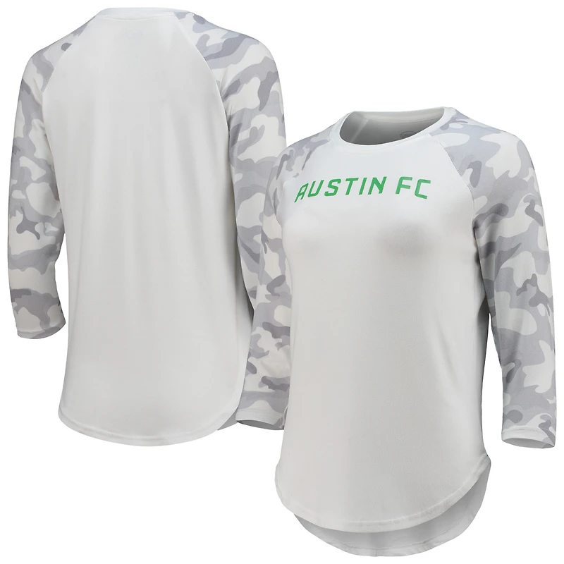Haut raglan à manches 3/4 Composite Austin FC Concepts Sport pour femme, blanc/gris
