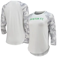 Haut raglan à manches 3/4 Composite Austin FC Concepts Sport pour femme, blanc/gris