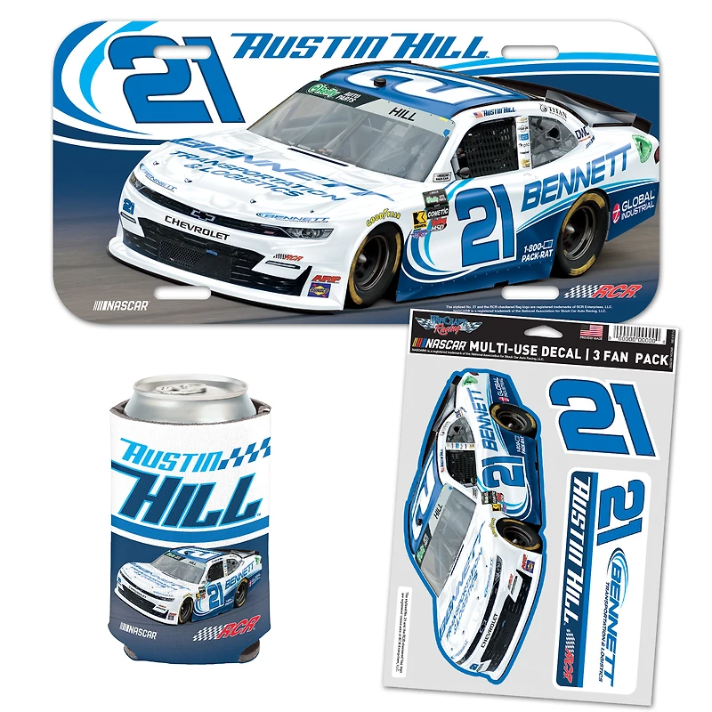 Pack de supporters WinCraft Austin Hill Bennett avec plaque d'immatriculation, autocollants et refroidisseur de canette