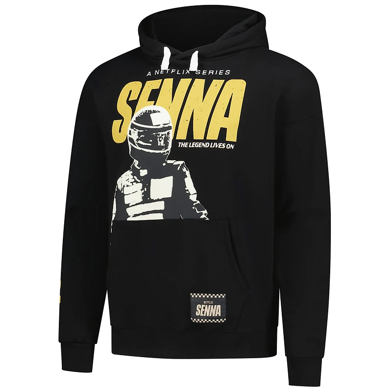 Sweat à capuche unisexe oversize noir Ayrton Senna F1 avec motif de pilote