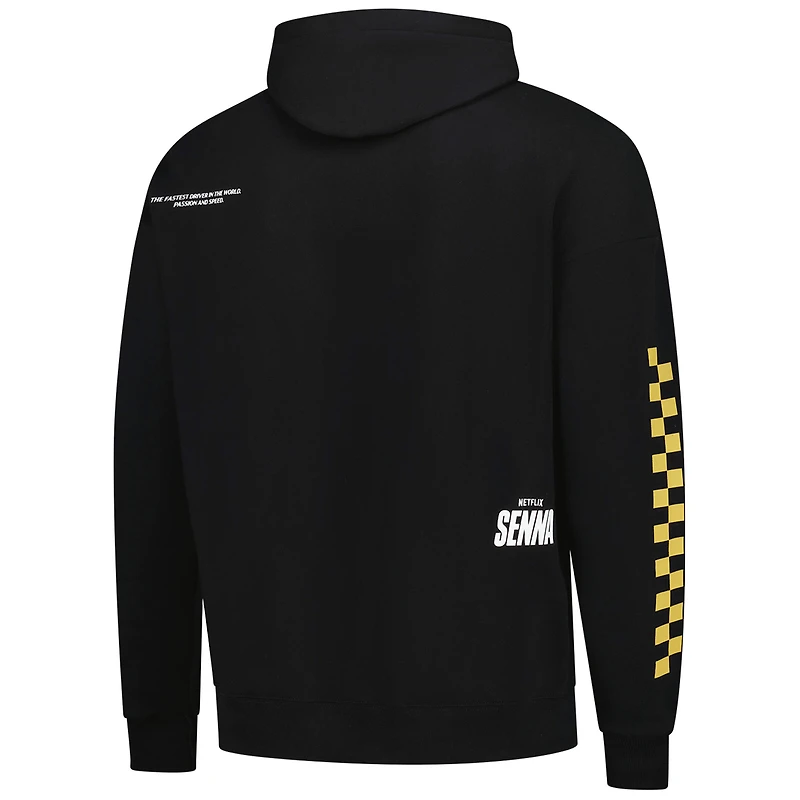 Sweat à capuche unisexe surdimensionné Ayrton Senna noir F1 avec imprimé pilote