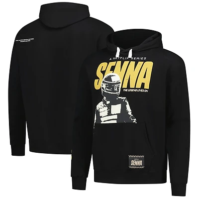 Sweat à capuche unisexe surdimensionné Ayrton Senna noir F1 avec imprimé pilote