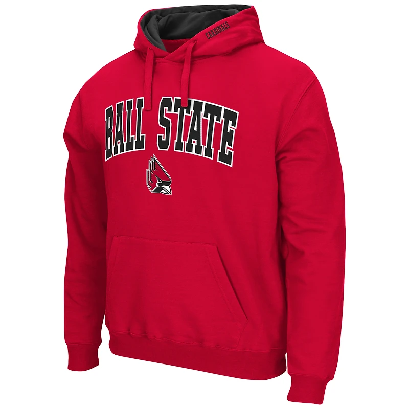 Men's Colosseum Heather Gray Ball State Cardinals Arch & Logo 3.0 Pullover Hoodie