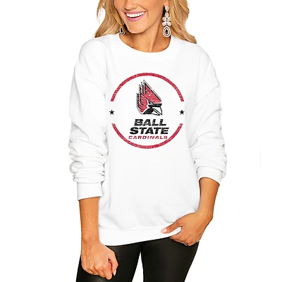 Women's Gameday Couture White Ball State Cardinals End Zone Oversized Sweatshirt