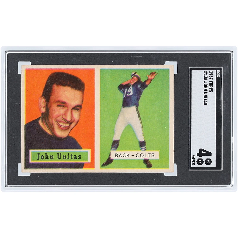 Carte de recrue authentifiée Johnny Unitas Baltimore Colts 1957 Topps n° 138 SGC 4