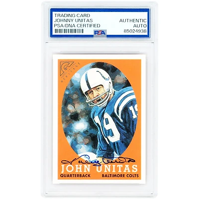 Carte authentifiée PSA #GH1 de Johnny Unitas (Baltimore Colts), signée par PSA et datant de 2001 (Topps Gallery Heritage).