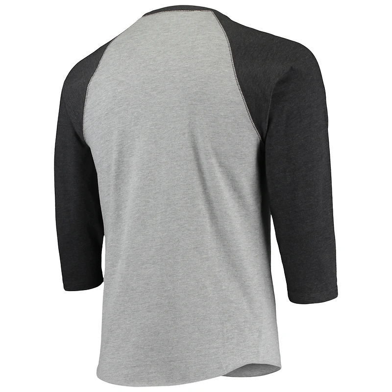Men's Stitches Heathered Gray/Black Baltimore Elite Giants Negro League Wordmark Raglan 3/4-Sleeve T-Shirt