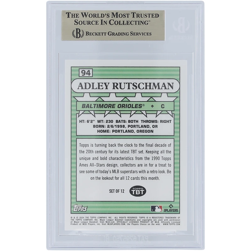 Adley Rutschman Baltimore Orioles 2024 Topps TBT 90 Topps Ames All-Stars #94 BGS Carte 10 authentifiée - Sous-catégories 10,10,10,9,5