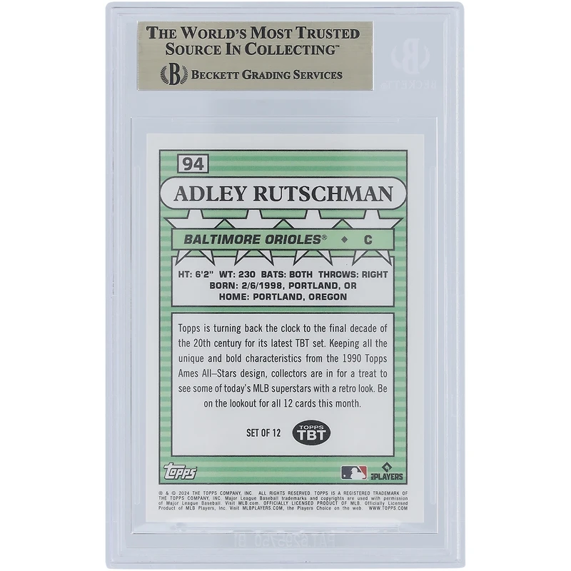 Adley Rutschman Baltimore Orioles 2024 Topps TBT 90 Topps Ames All-Stars #94 BGS Carte authentifiée 10 - Sous-grades 10, 9,5, 10, 10