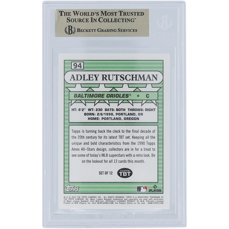 Adley Rutschman Baltimore Orioles 2024 Topps TBT 90 Topps Ames All-Stars #94 BGS Carte authentifiée 10 - Sous-grades 9.5,10,10,10