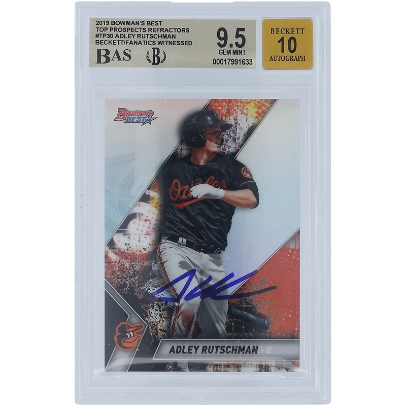 Adley Rutschman Baltimore Orioles Autographié 2019 Bowman's Best Top Prospects Refractors #TP-30 Beckett Fanatics Witnessed Authenticated / Card