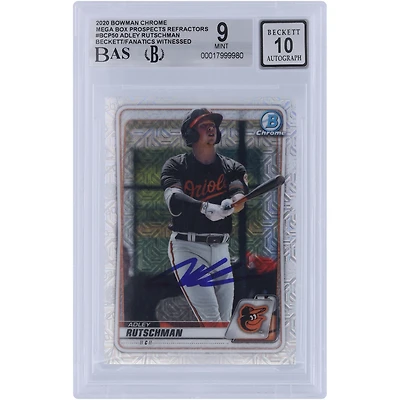 Adley Rutschman Baltimore Orioles Autographié 2020 Bowman Chrome Prospects Mega Box Refractor #BCP-50 Beckett Fanatics Witnessed Authenticated 9/10 Card