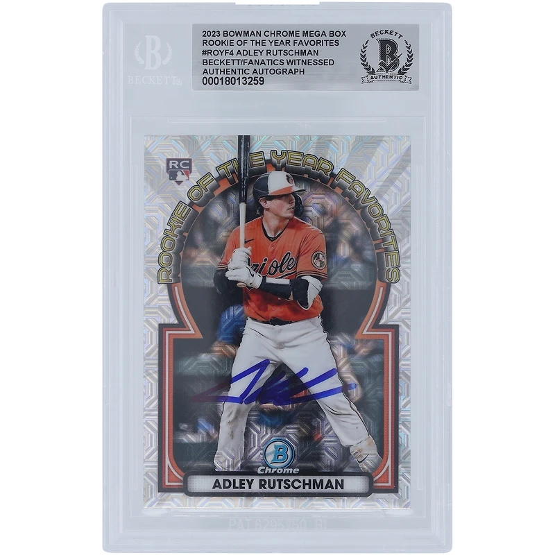 Adley Rutschman Baltimore Orioles a autographié la carte de recrue authentifiée Bowman Chrome 2023, favorite #ROYF-4 Beckett Fanatics