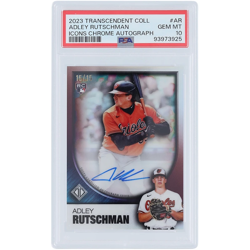 Adley Rutschman Baltimore Orioles Autographié 2023 Topps Transcendent Icons Chrome #TICAV-AR #15/15 PSA Authentifié 10 Carte Rookie