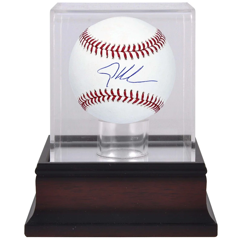 Baseball autographié par Adley Rutschman Baltimore Orioles et vitrine de présentation de baseball en acajou