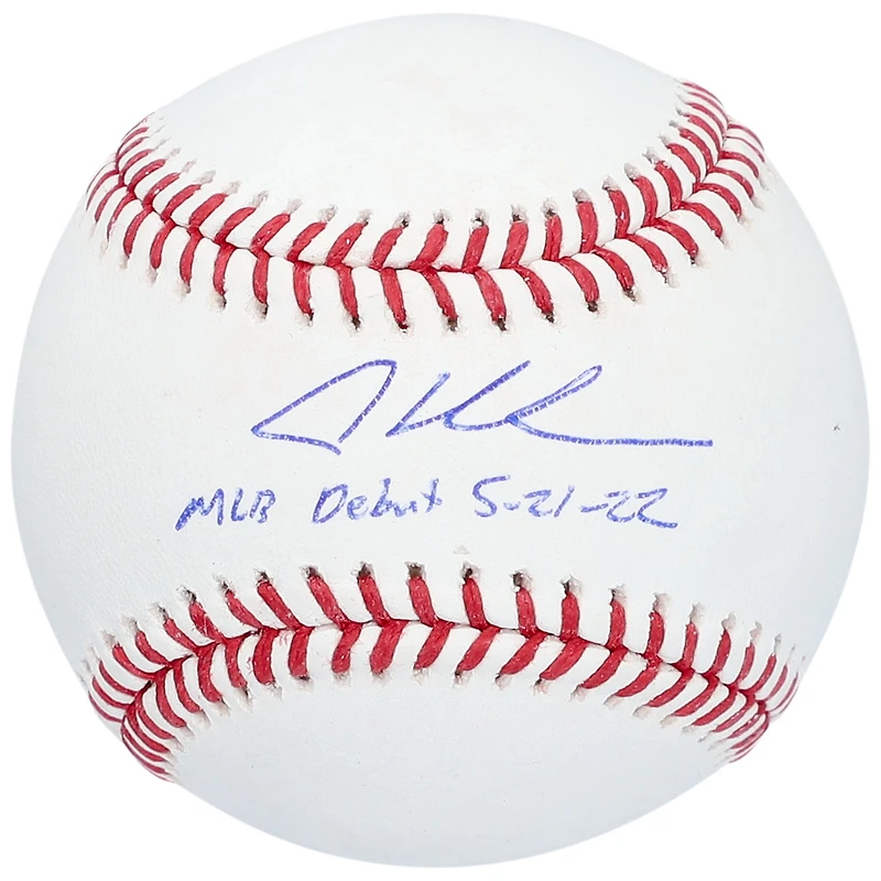 Balle de baseball autographiée par Adley Rutschman des Orioles de Baltimore avec inscription « Débuts en MLB le 21/05/2022 »