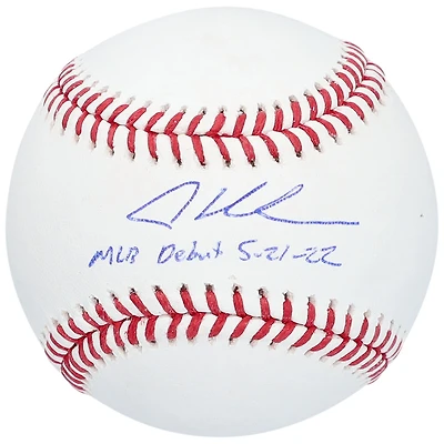 Ballon de baseball autographié par Adley Rutschman des Orioles de Baltimore avec l'inscription « MLB Debut 5-21-22 »