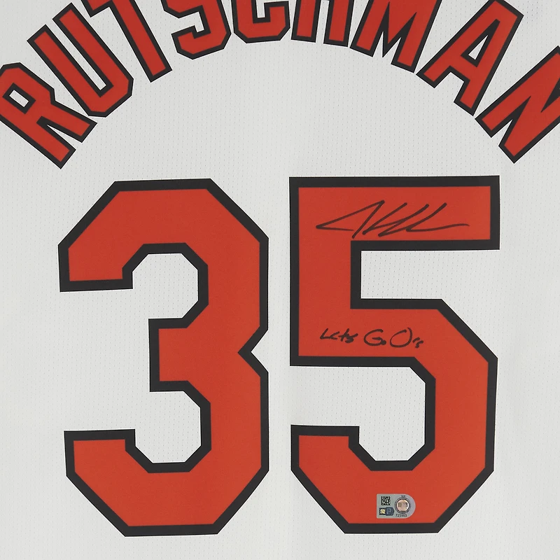 Adley Rutschman Baltimore Orioles Autographed White Nike Limited Jersey with "Lets Go O's" Inscription