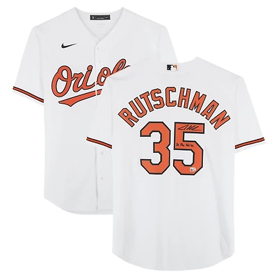 Maillot réplique blanc Nike autographié par Adley Rutschman des Orioles de Baltimore avec inscription « Be The Noise »