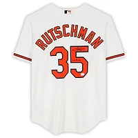 Maillot réplique blanc Nike autographié par Adley Rutschman des Orioles de Baltimore avec inscription « Go Birds »