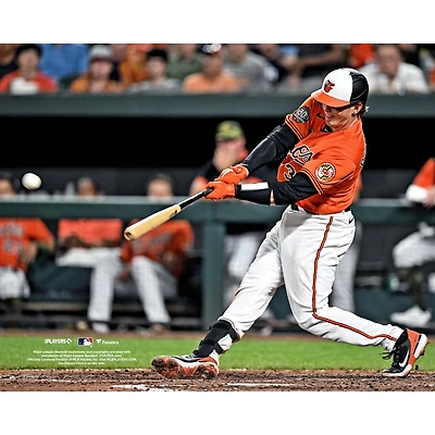 Adley Rutschman, des Orioles de Baltimore, photo son premier coup sûr lors ses débuts en MLB (non signé)