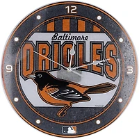 Horloge murale en verre d'art Orioles de Baltimore de 12 po