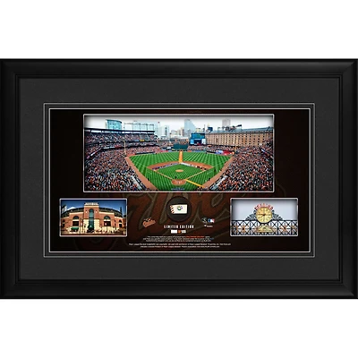 Collage panoramique encadré du stade des Orioles de Baltimore 10" x 18" avec un morceau de baseball utilisé lors du match - Édition limitée à 500 exemplaires