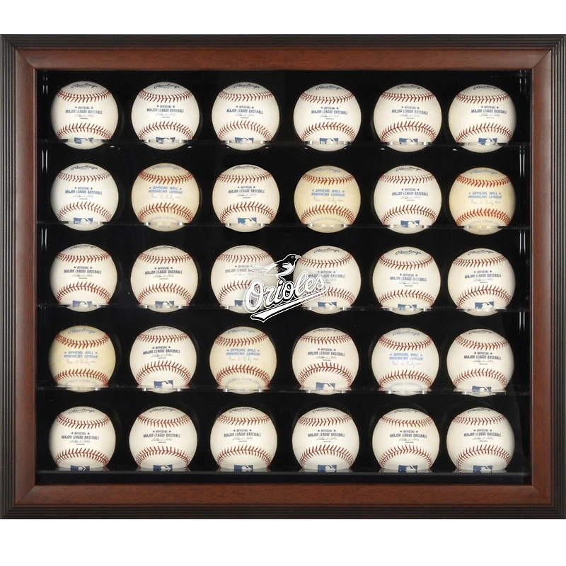 Vitrine de présentation encadrée marron avec logo des Orioles de Baltimore pour 30 boules