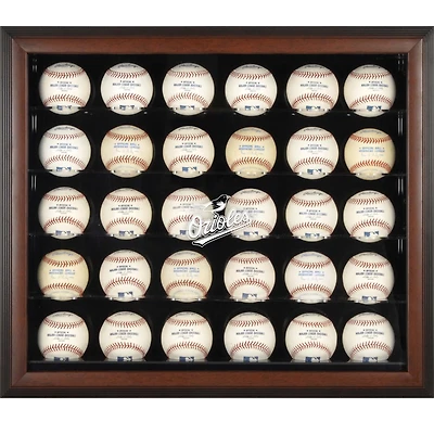 Vitrine de présentation encadrée marron avec logo des Orioles de Baltimore pour 30 boules