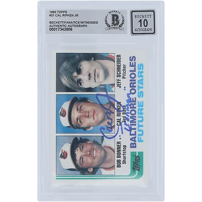 Cal Ripken Jr. Baltimore Orioles Autographed 1982 Topps #21 Beckett Fanatics Witnessed Authenticated 10 Rookie Card with "Ironman" Inscription