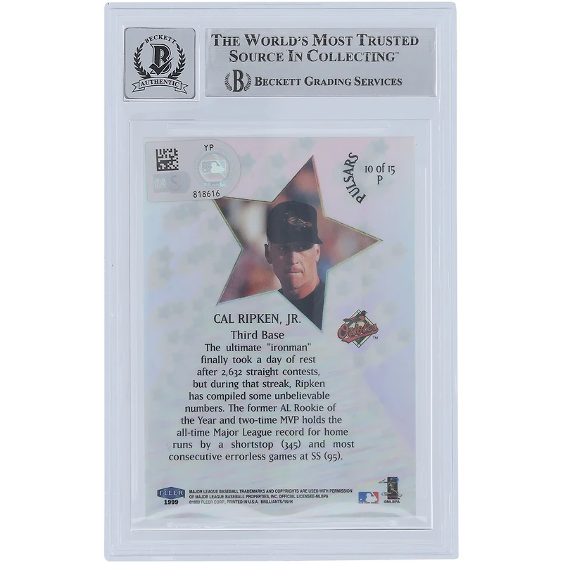 Cal Ripken Jr. Baltimore Orioles Autographed 1999 Fleer Brilliants Shining Stars Pulsar #10 Beckett Fanatics Witnessed Authenticated 10 Card 