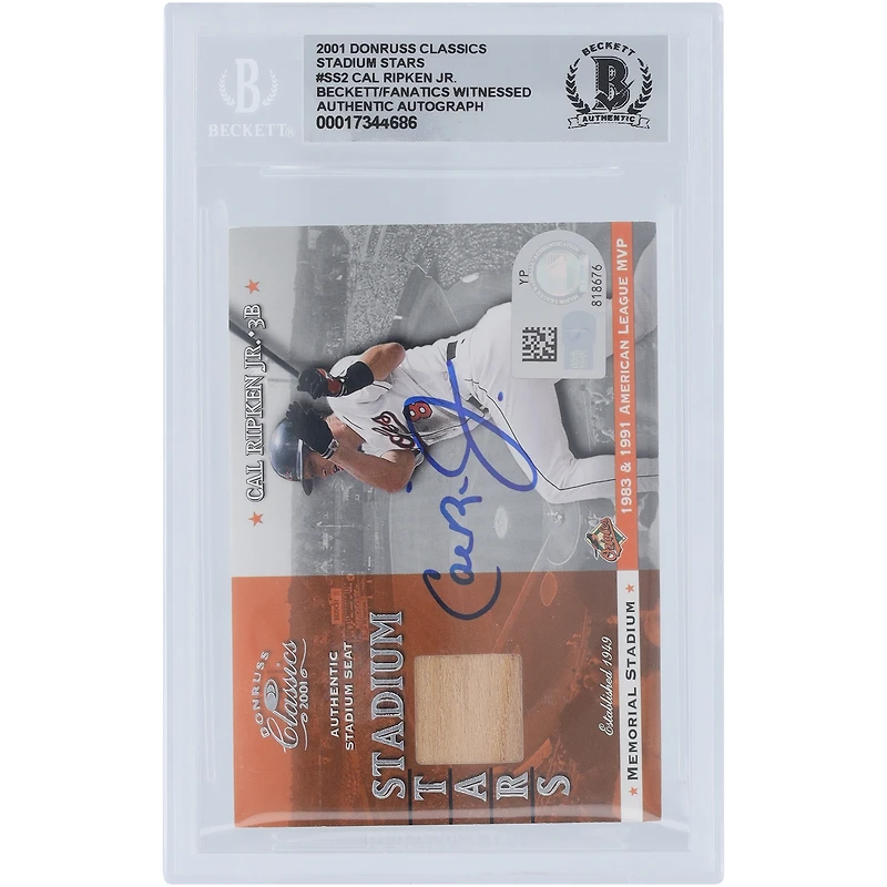 Cal Ripken Jr. Baltimore Orioles Autographed 2001 Donruss Classics Stadium Stars Bat Relic #SS-2 Beckett Fanatics Witnessed Authenticated 10 Card 