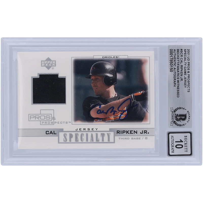 Cal Ripken Jr. Baltimore Orioles Autographié 2001 Upper Deck Pros & Prospects Specialty Game Jersey Relic #S-CR Beckett Fanatics Witnessed Authenticated 10 Card
