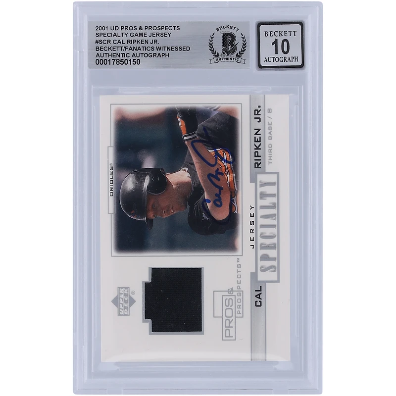 Cal Ripken Jr. Baltimore Orioles Autographié 2001 Upper Deck Pros & Prospects Specialty Game Jersey Relic #S-CR Beckett Fanatics Witnessed Authenticated 10 Card