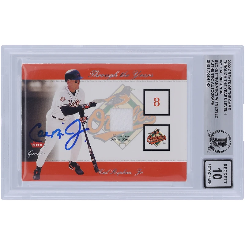 Cal Ripken Jr. Baltimore Orioles Autographed 2002 Fleer Greats of the Game Through The Years Jersey Relic #CRJ Beckett Fanatics Witnessed Authenticated 10 Card