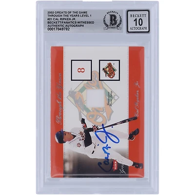 Cal Ripken Jr. Baltimore Orioles autographié 2002 Fleer Greats of the Game Through The Years Jersey Relic #CRJ Beckett Fanatics Witnessed Authenticated 10 Card
