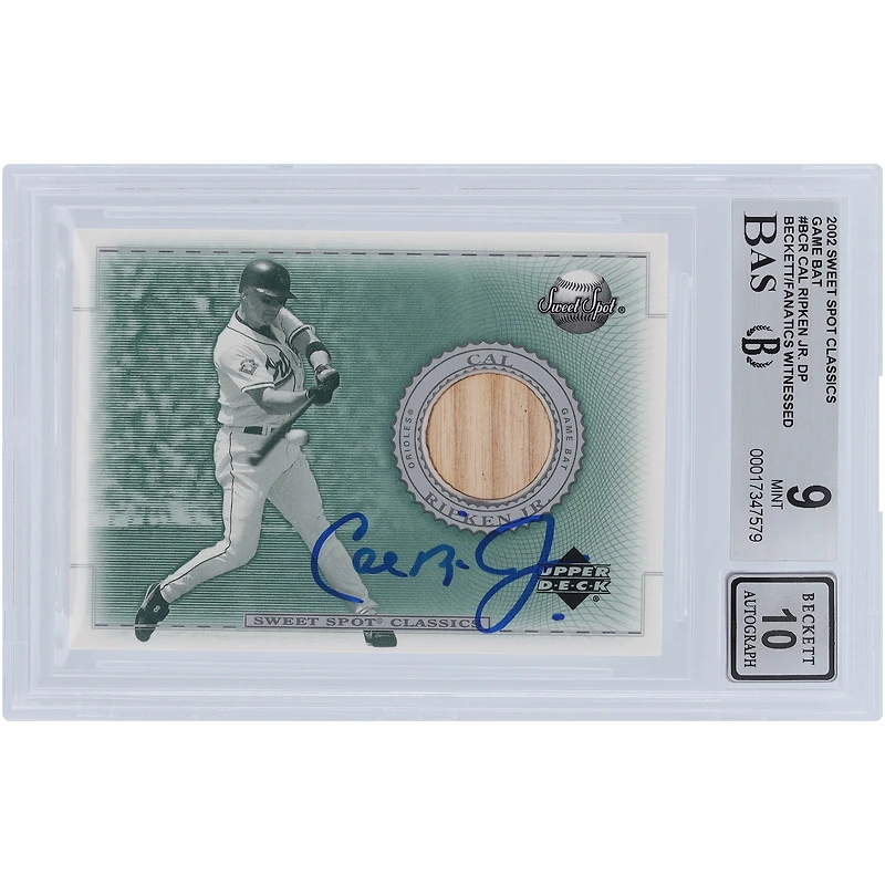 Cal Ripken Jr. Baltimore Orioles Autographed 2002 Upper Deck Sweet Spots Classics Game Bat Relic #B-CR Beckett Fanatics Witnessed Authenticated 9/10 Card 